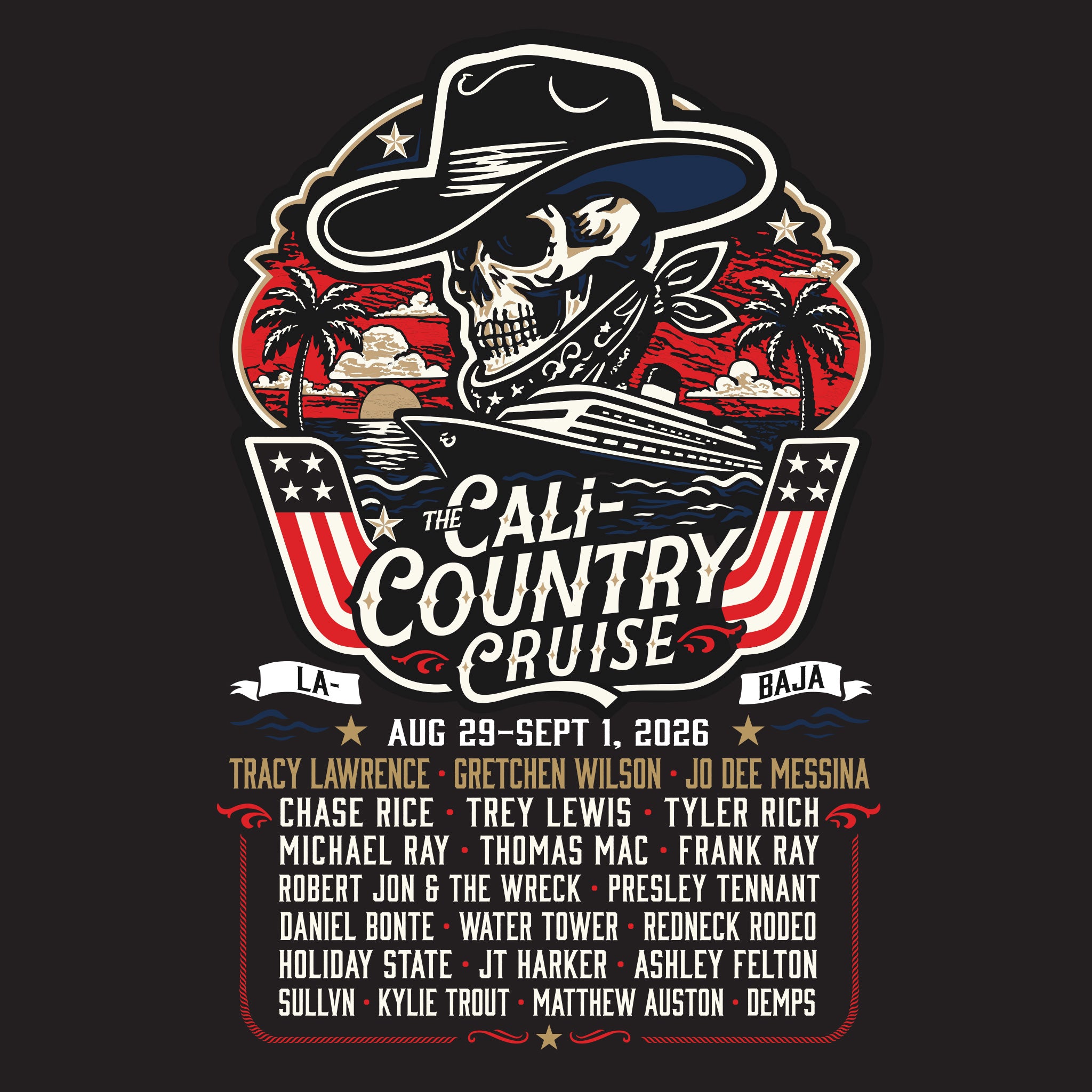 Cali Country-Cowboy Skull T-Shirt Black Unisex