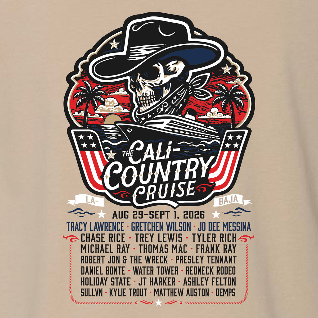 Cali Country-Cowboy Skull T-Shirt Tan Unisex