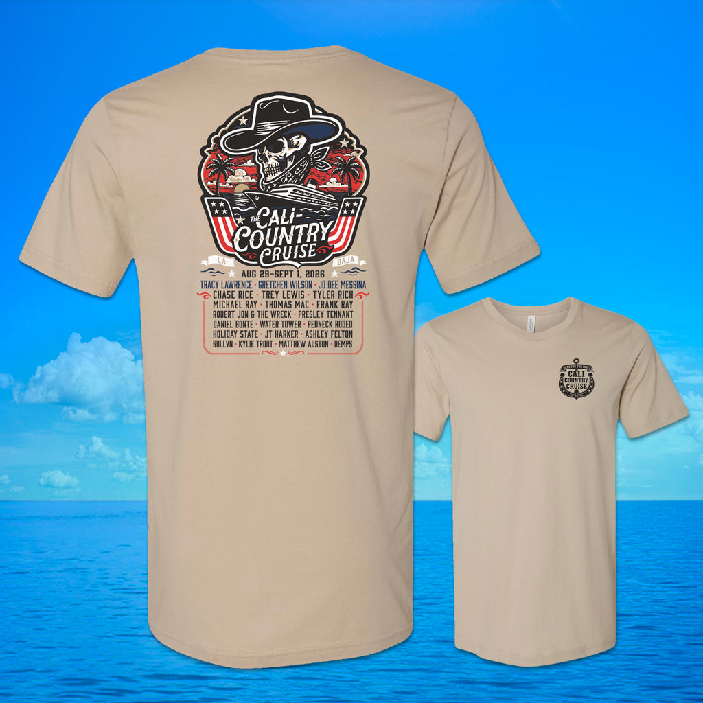 Cali Country-Cowboy Skull T-Shirt Tan Unisex