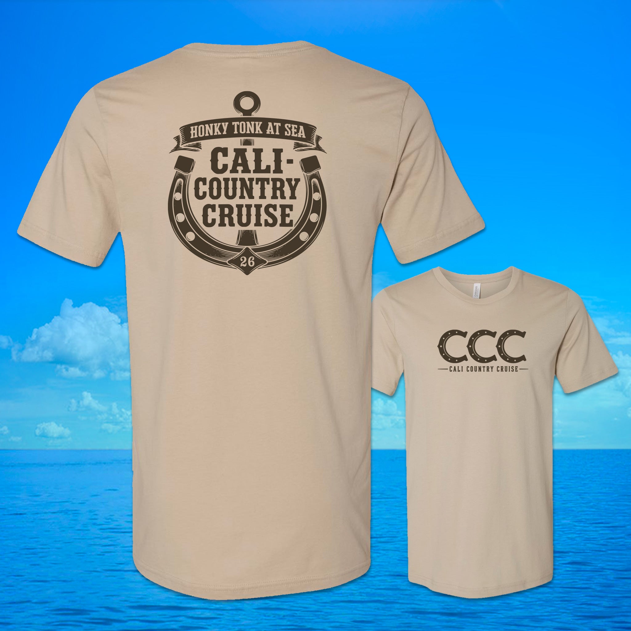 Cali-Country-Honky Tonk at Sea T-Shirt Tan Unisex