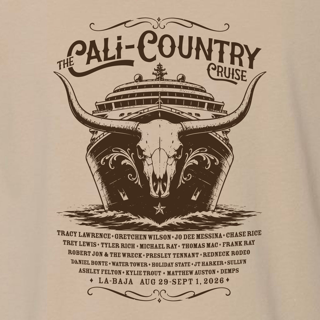 Cali Country-Cowboy Skull T-Shirt-Tan /Brown Print Unisex