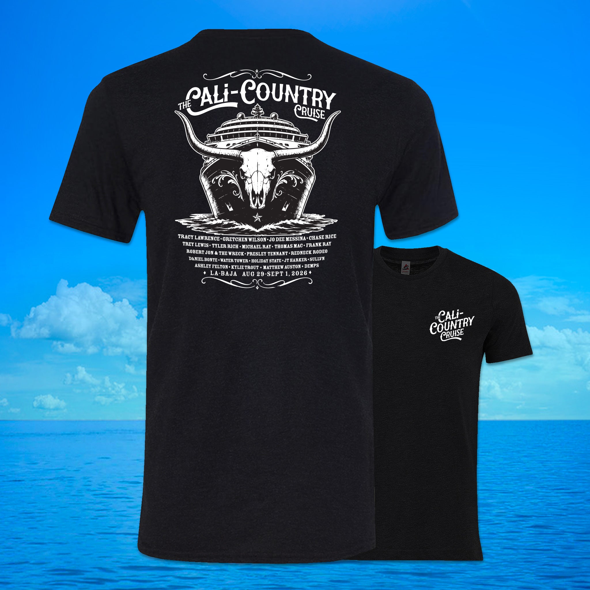 Cali Country-Cowboy Skull T-Shirt-Black/ White Print Unisex