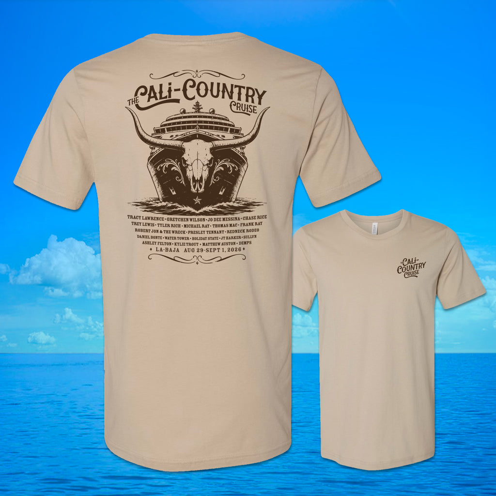Cali Country-Cowboy Skull T-Shirt-Tan /Brown Print Unisex