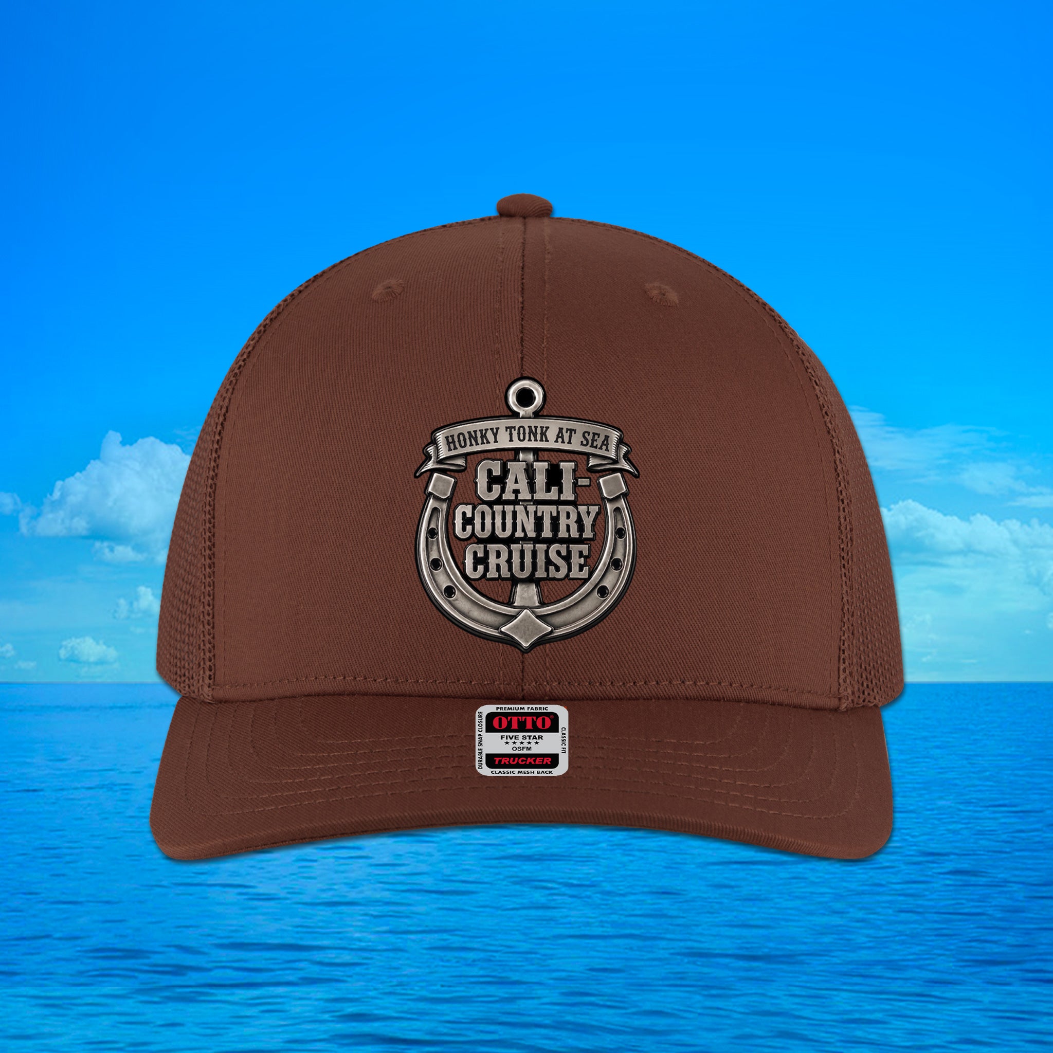 Cali Country- 6 Panel Anchor Patch Hat White/Brown/Black