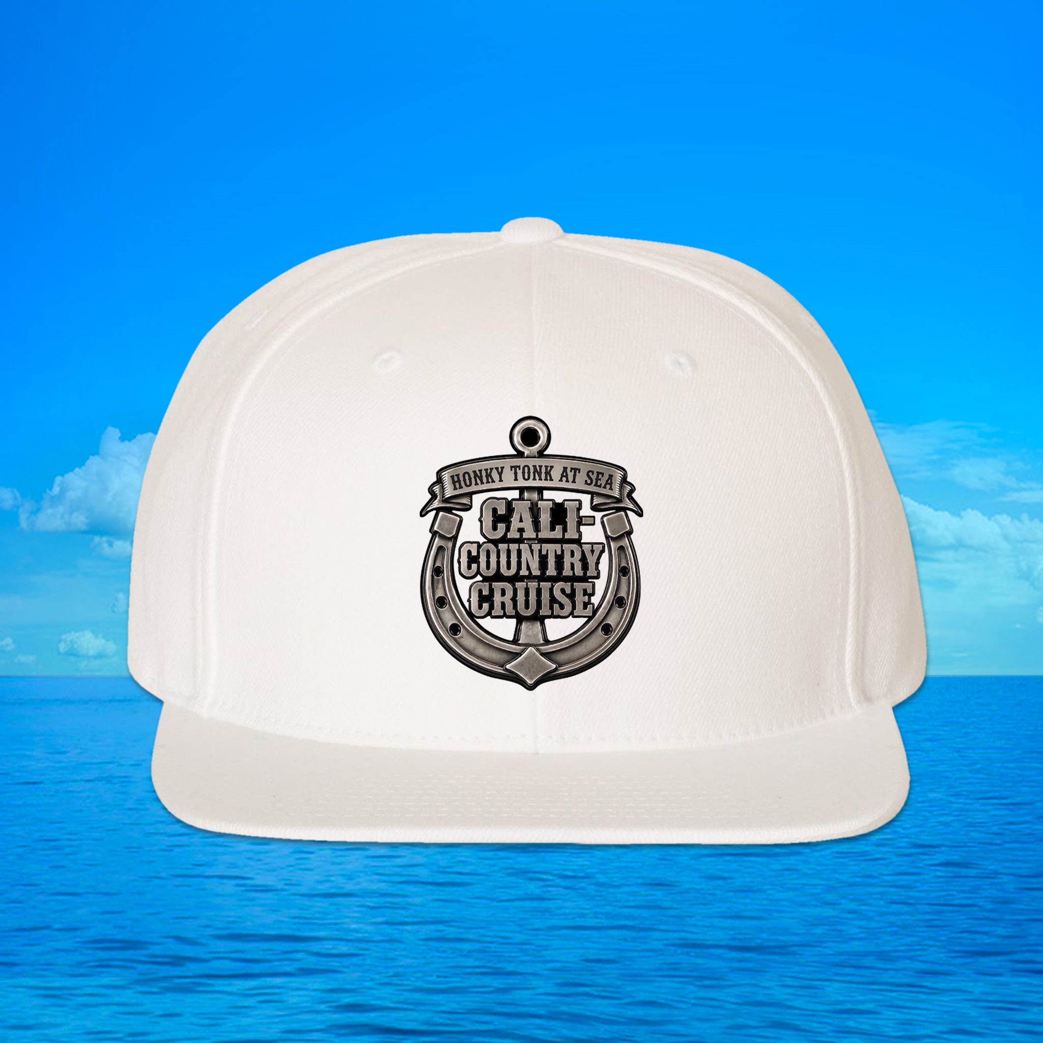 Cali Country- 6 Panel Anchor Patch Hat White/Brown/Black