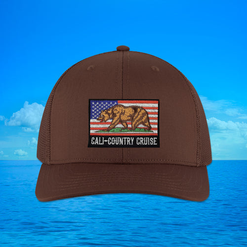Cali Country- 6 Panel Bear Patch Hat White/Brown/Black