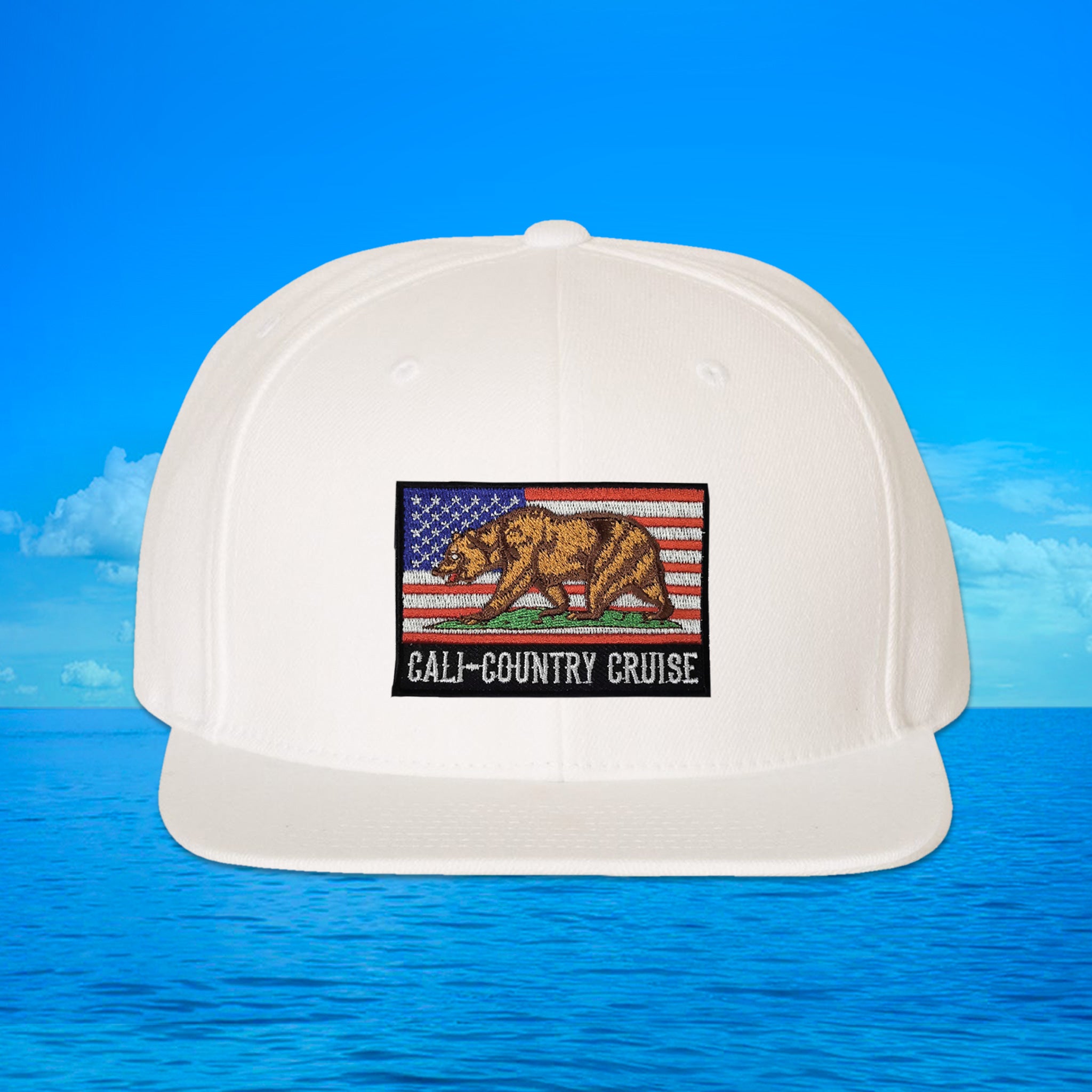 Cali Country- 6 Panel Bear Patch Hat White/Brown/Black