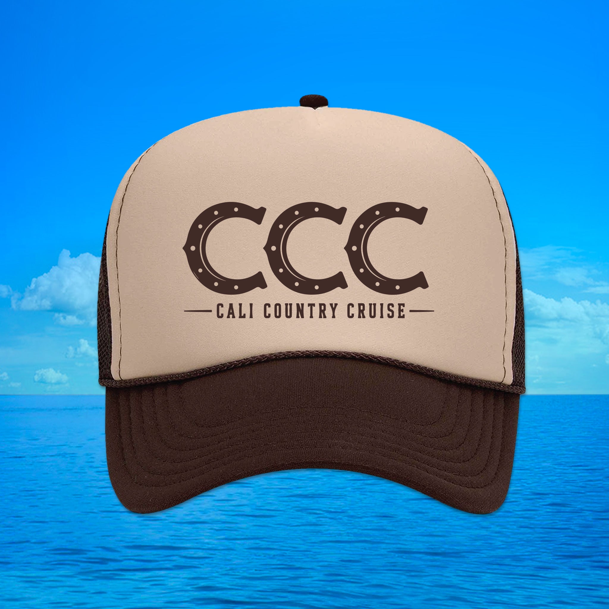 Cali Country- Foam Trucker Hat CCC Navy/Tan, Red White & Blue, Tan/Brown