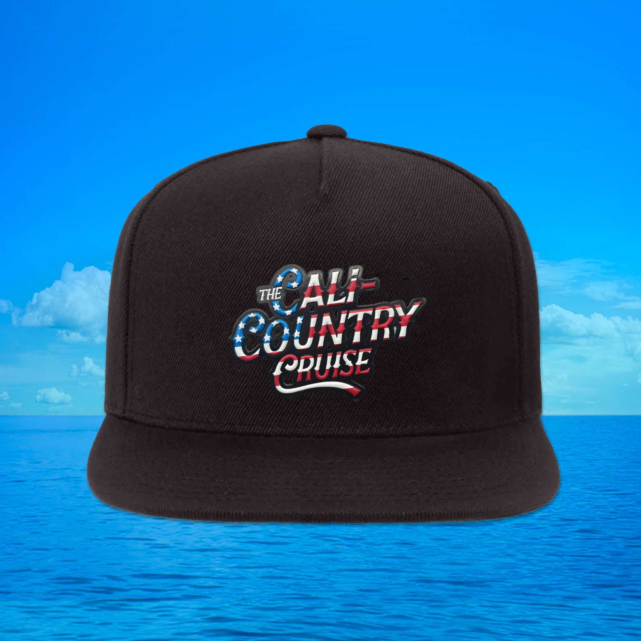 Cali Country-6 Panel Hat Flag Patch- Black/White